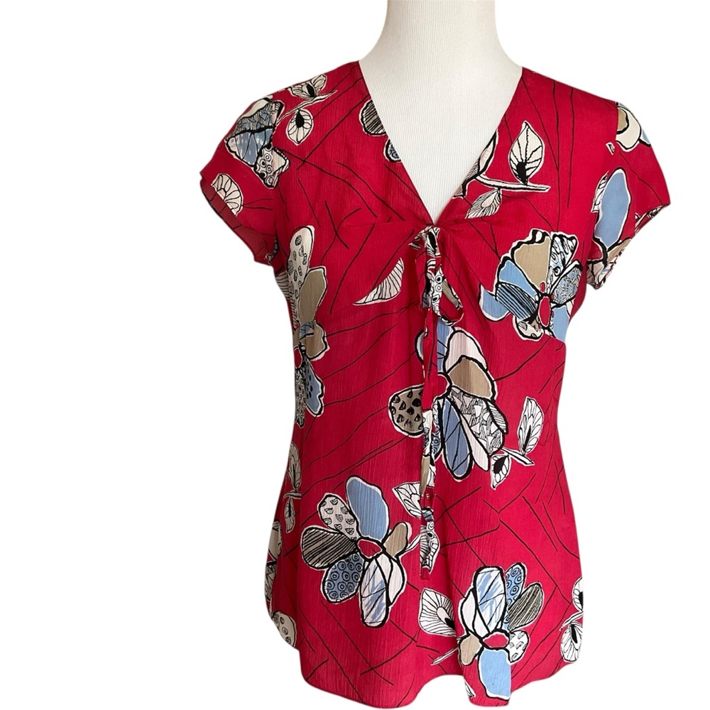 Vintage Silk Floral Top Red Multicolored MP